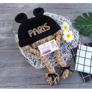 mũ len tóc giả bé gái tặng kèm túi đeo đựng tỏi