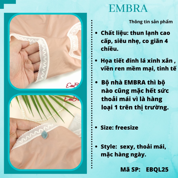 Quần lót nữ EMBRA thun lạnh đính Lá cao cấp nhiều màu EBQL25