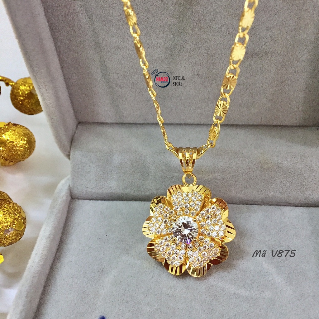 Dây Chuyền Đính Đá V875 Kết Hợp Dây Hoa Thị bản Lớn Dài dây 50cm