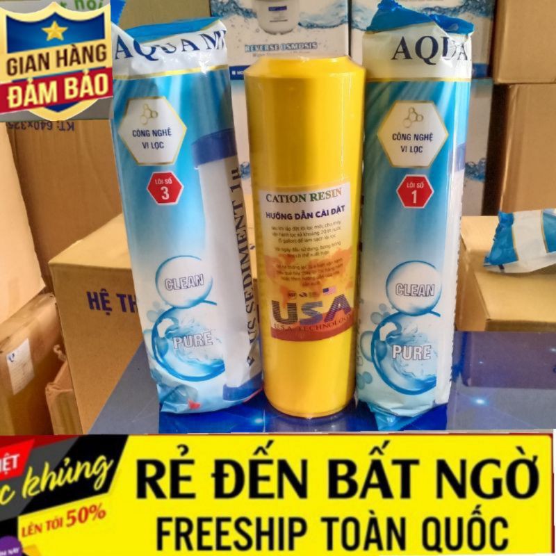 BỘ 3 LÕI LỌC NƯỚC 1 2 3 CAO CẤP ( LÕI SỐ 2 CATION KHỬ CANXI NHẬP KHẨU CÓ ĐẢO MUỐI )