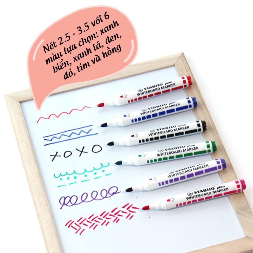 Bộ 12 Bút viết bảng đầu tròn + đầu vuông STABILO plan WHITEBOARD MARKER (WM641-C12)