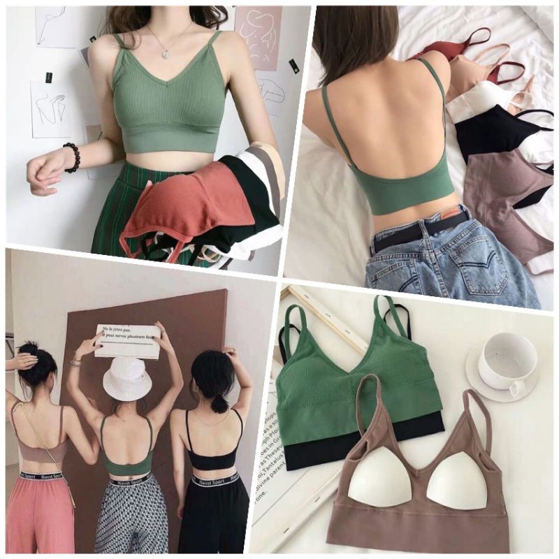 Áo bra nữ - áo bra len gân tăm chất đẹp 2 dây hở lưng siêu hot ABU2