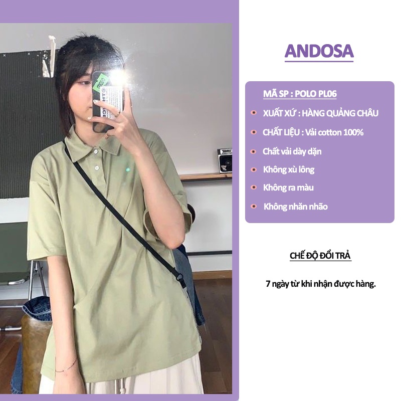 Áo thun polo nữ trơn basic unisex form rộng tay lỡ đẹp hàng Quảng Châu ANDOSA PL07