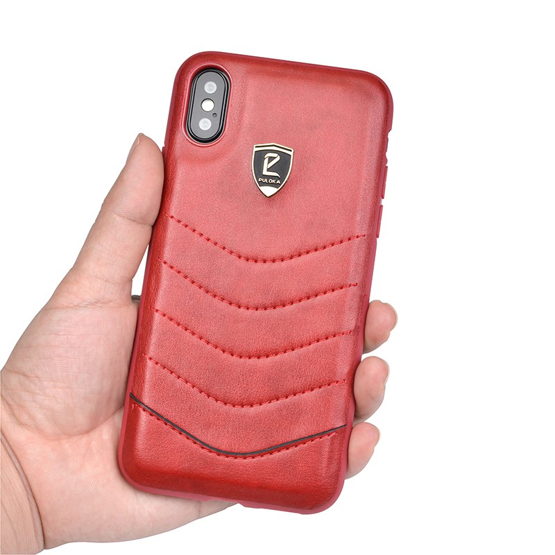 PULOKA IPhone Xs Max Trường Hợp Da Sóng Phong Cách X / XX / Xr Trường Hợp Porsche Logo Cứng Bìa Vỏ Bọc Hợp