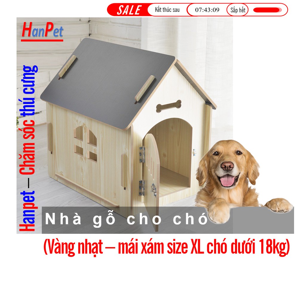 [Mã 55FMCGSALE giảm 8% tối đa 100K đơn 500K] Nhà gỗ cho chó mèo ở kích thước lớn 80x55x74cm chuồng cho chó dưới 22kg