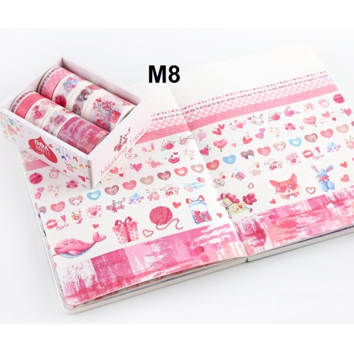 Set 10 Cuộn Băng Dính Washi Tape Trang Trí Scrapbook, Planner M2