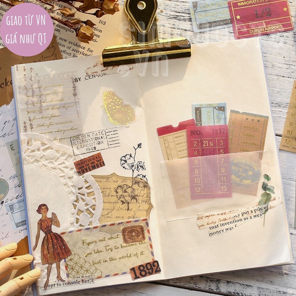 Set 40 con tem hình danh lam thắng cảnh màu vàng cho trang trí DIY ST65