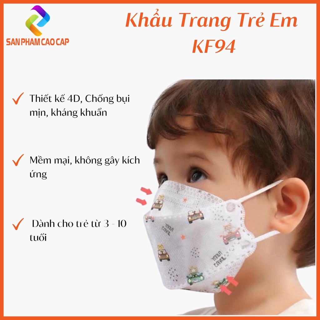 THÙNG 300 CHIẾC Khẩu trang KF94 cho bé khẩu trang trẻ em 3-10 tuổi Hàn Quốc ngăn bụi mịn
