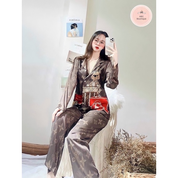ABC BOUTIQUE | Đồ Ngủ✨ Đồ Bộ Pijama Lụa Latin Dài Dài LV Gấu Nâu