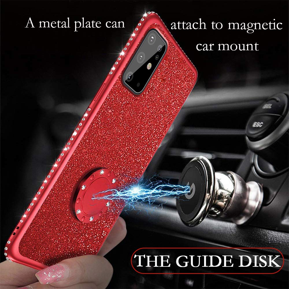 Ốp điện thoại sợi carbon kim cương lấp lánh có đế nhẫn cho Samsung Galaxy Note 20 Ultra S20 FE M51 A11 A31 M30S M31