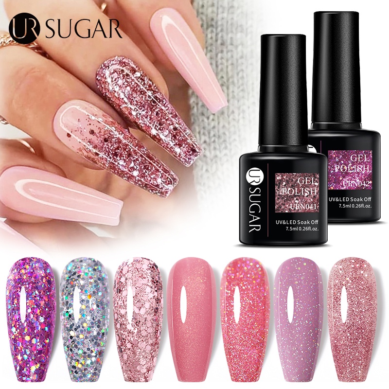 Gel sơn móng tay UR SUGAR ánh kim tuyến màu sắc lấp lánh dung tích 7.5ml