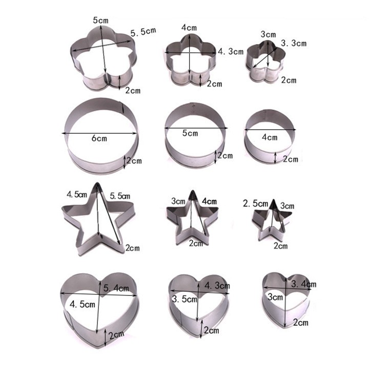 HCM - Bộ 3 khuôn cutter 3 size cắt bánh quy nướng cắt rau củ quả cắt bột theo hình sao, tim, tròn, bông