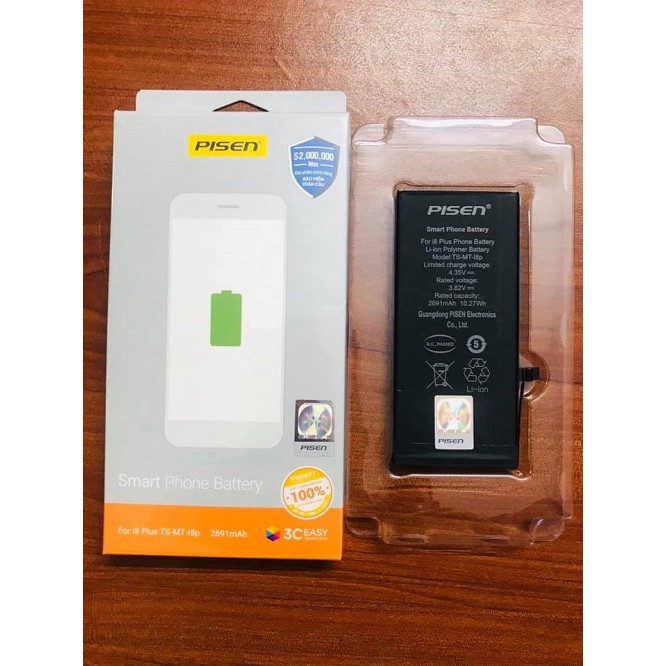 { Free ship } Pin điện thoại iPhone 8 Plus Pisen + tặng kèm cáp iphone lightning fast - Hàng chính hãng