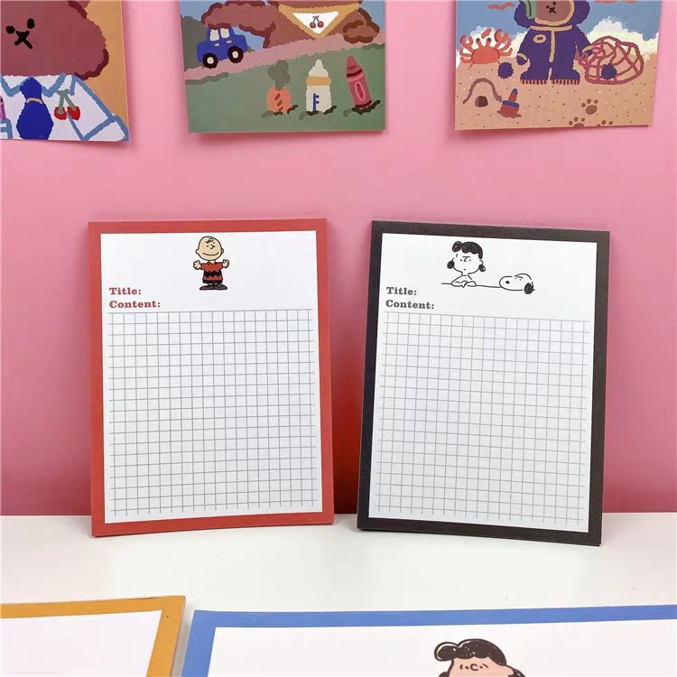 Giấy Ghi Chép Note Pad Kẻ Caro Hình Snoopy Tiện Lợi