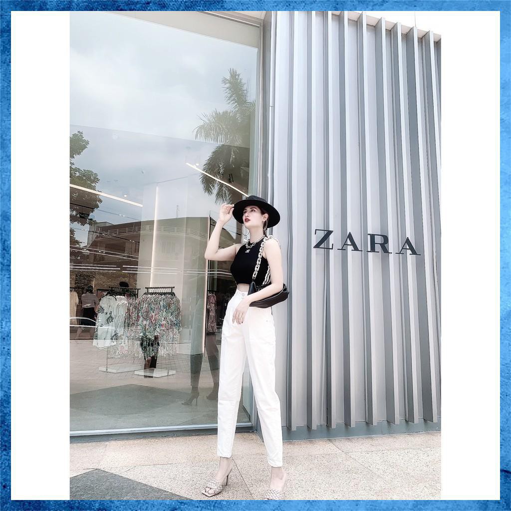 Quần jeans trắng dài dáng baggy lưng cao túi chéo 2 khuy. Baggy bò D2160 -h..