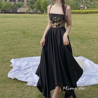 Váy 2 dây hai dây thêu hoa dáng dài maxi xoè