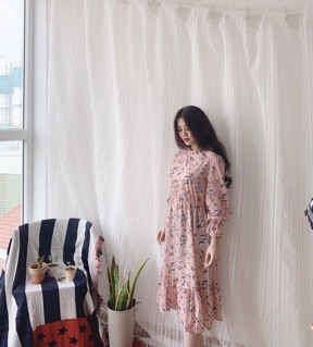 ĐẦM MIDI HOA CHÂN BÈO