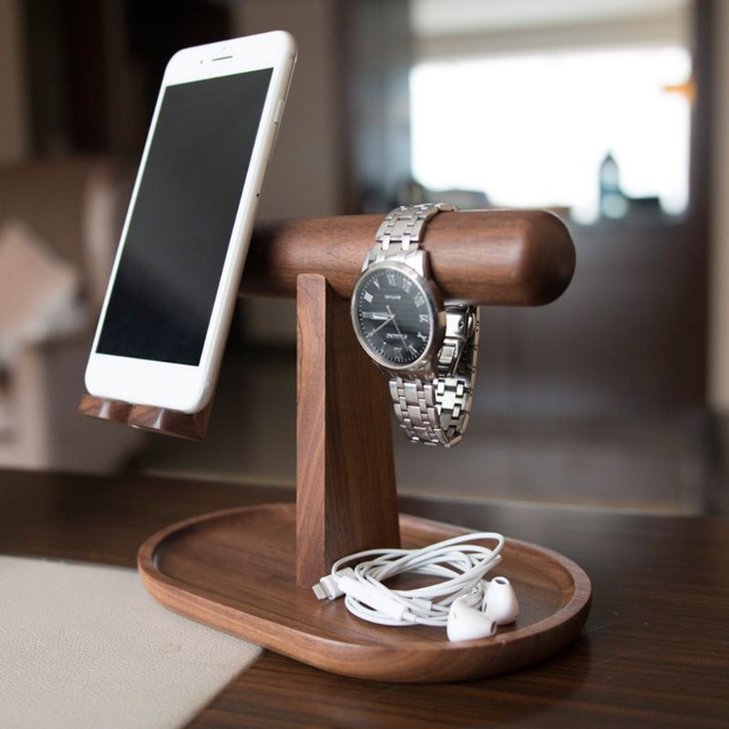 cozy* Wooden Mobile Phone Holder Watch Bracelet Sundries Storage Rack Desk Organizer