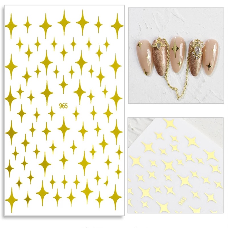 Miếng Dán Trang Trí Móng Tay Hình Ngôi Sao Vàng 3D Dễ Thương DIY