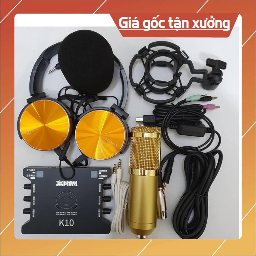 Combo Bộ Hát Livestream Thu Âm Mic BM900 Sound Card K10 Tặng tai nghe chụp