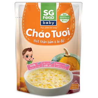 Cháo tươi baby thịt thăn bằm bí đỏ, sg food, 10 tháng, 240g