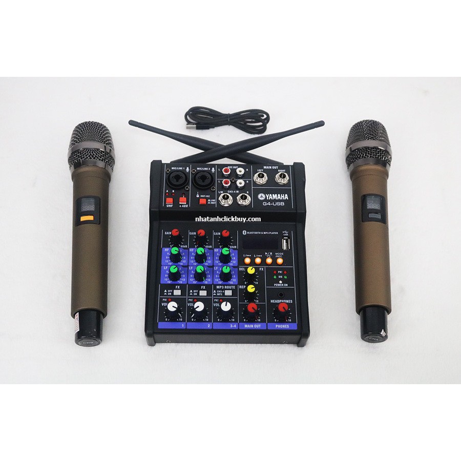 Mixer G4 Tặng Kèm 1 Đôi Mic Không Dây Cao Cấp . Chất Âm Cực Hay , Có Thể Hát Song Ca , Dễ Dàng Lắp Đặt