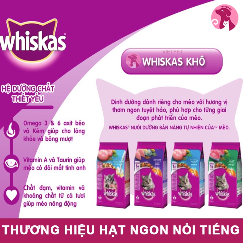 WHISKAS - Thức ăn cho mèo lớn dạng hạt (Full vị) (Cá biển/ Cá ngừ/ Cá thu) (1.2kg)