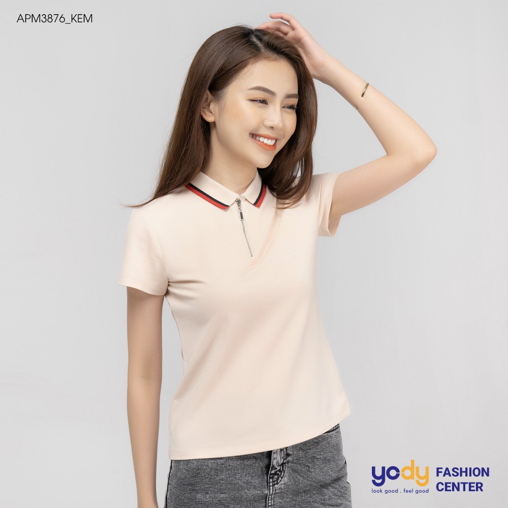 Áo thun polo nữ YODY cổ khóa trụ phối kẻ chất vải cotton cao cấp APN3876 | BigBuy360 - bigbuy360.vn