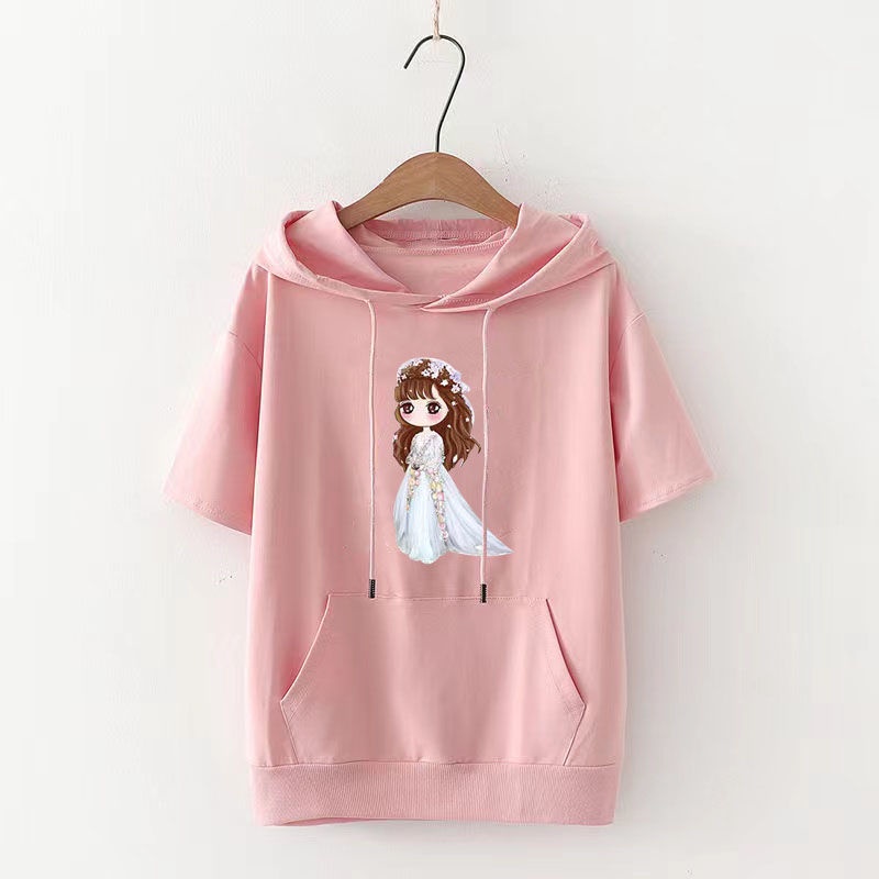 Mùa hè 2023 Phong cách Hàn Quốc Áo hoodie thời trang ngắn tay