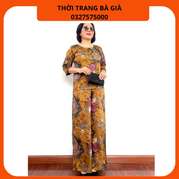 Thời Trang Trung Niên Bộ Lụa Satin Tay Lỡ Cao Cấp Dành Cho Các Mẹ Các Bà