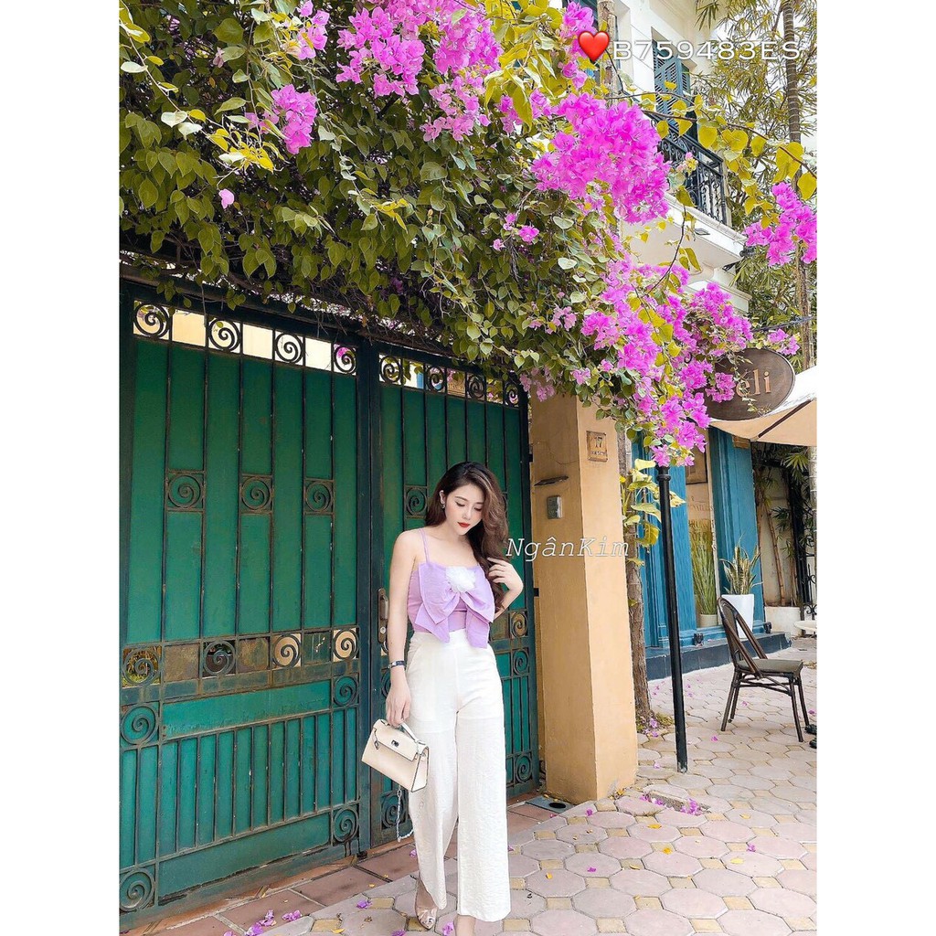 Áo voan hai dây nơ trước phối hoa trắng xinh xắn TTSA0364