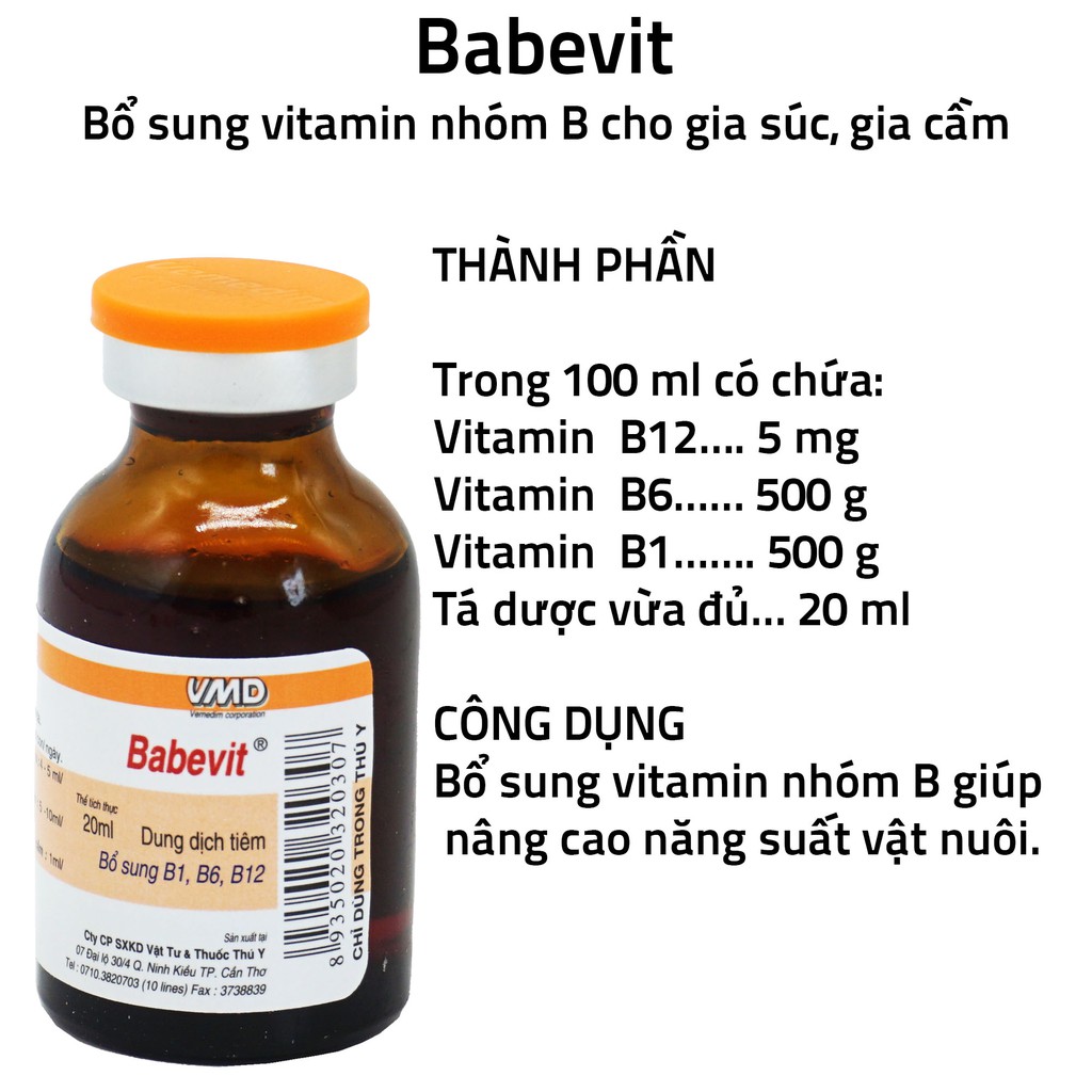 Vemedim Babevit – Bổ sung vitamin nhóm B cho gia súc, gia cầm (chai 20ml)