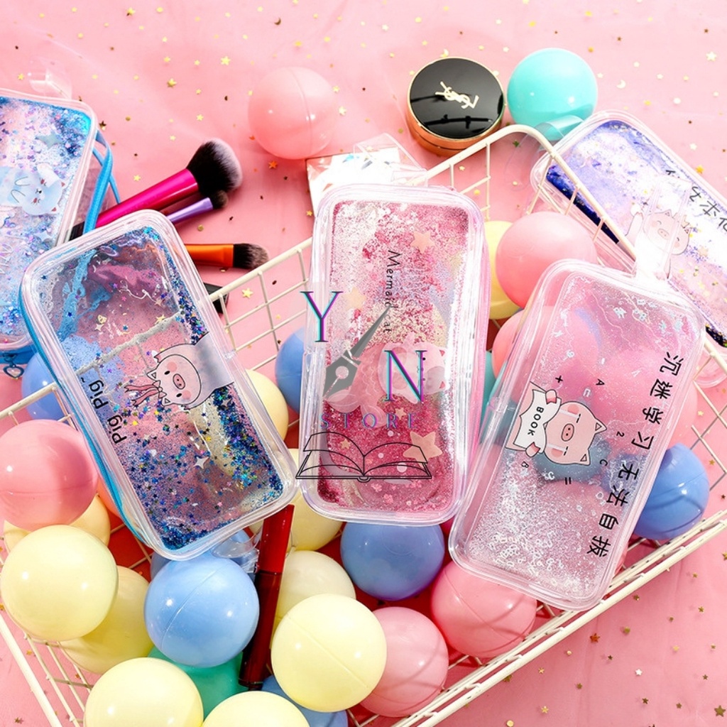 Hộp Bút Trong Suốt Nhựa PVC Chống Nước Cát Nhũ Siêu Xinh