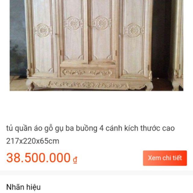 Tủ quần áo gỗ gụ 3 buồng bốn cánh kích thước 217x220x65cm