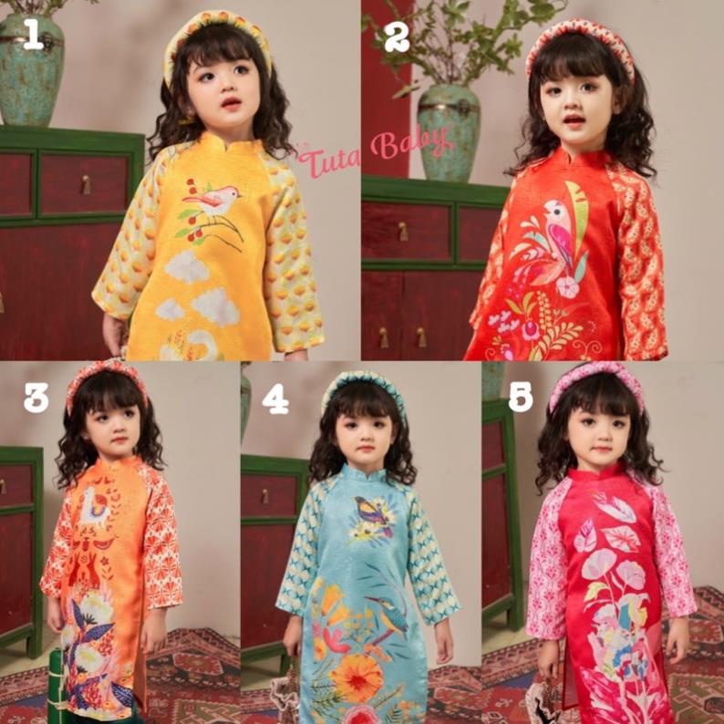 Áo Dài Cách Tân Bé Gái Kèm Mấn, Áo Dài Cho Bé Gái Chất Gấm 5 Màu Xinh Xắn Cao Cấp ⭐⭐ ⭐ Áo Dài Tết Cho Bé 2022 -