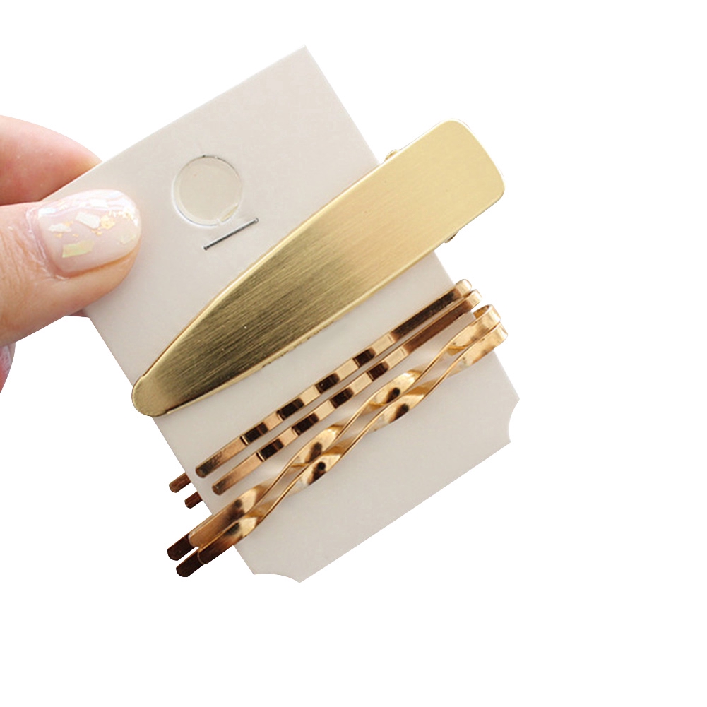 Bộ 3 kẹp tóc kim loại phối đinh tán đính ngọc trai giả phong cách thời trang cho phái nữ