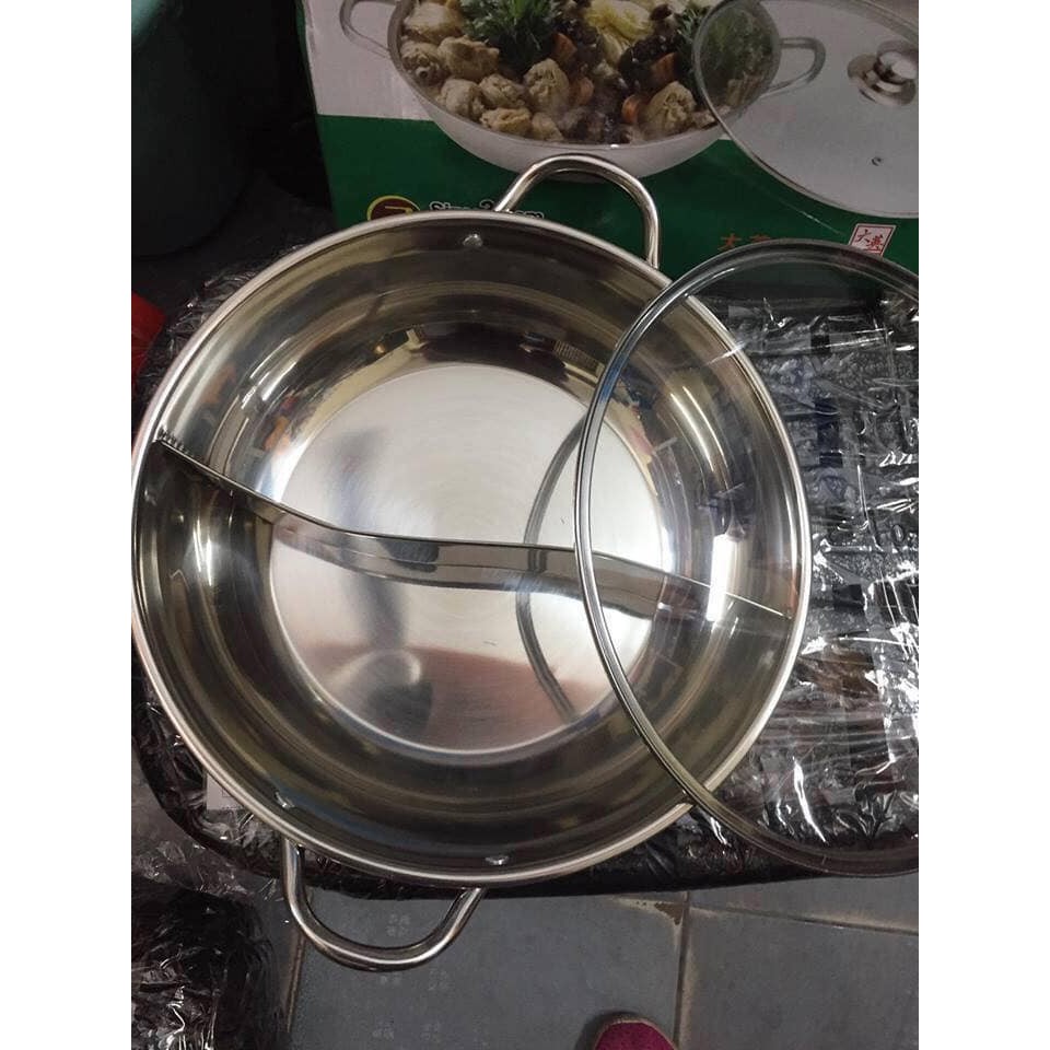 Nồi Lẩu 2 ngăn, lẩu chia ngăn, lẩu thái,Dùng được bếp từ, chất liệu Inox