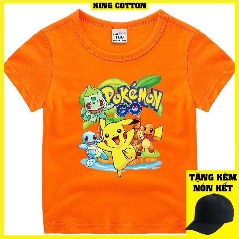 Áo thun cho bé pokemon 4 màu , Có size người lớn, King Cotton