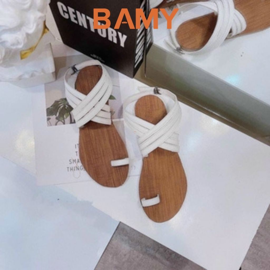 Giày (Dép) Sandal nữ Đế Gỗ bệt  xỏ ngón BAMY quai chéo hot mùa hè 2021 đi biển đi chơi đi học