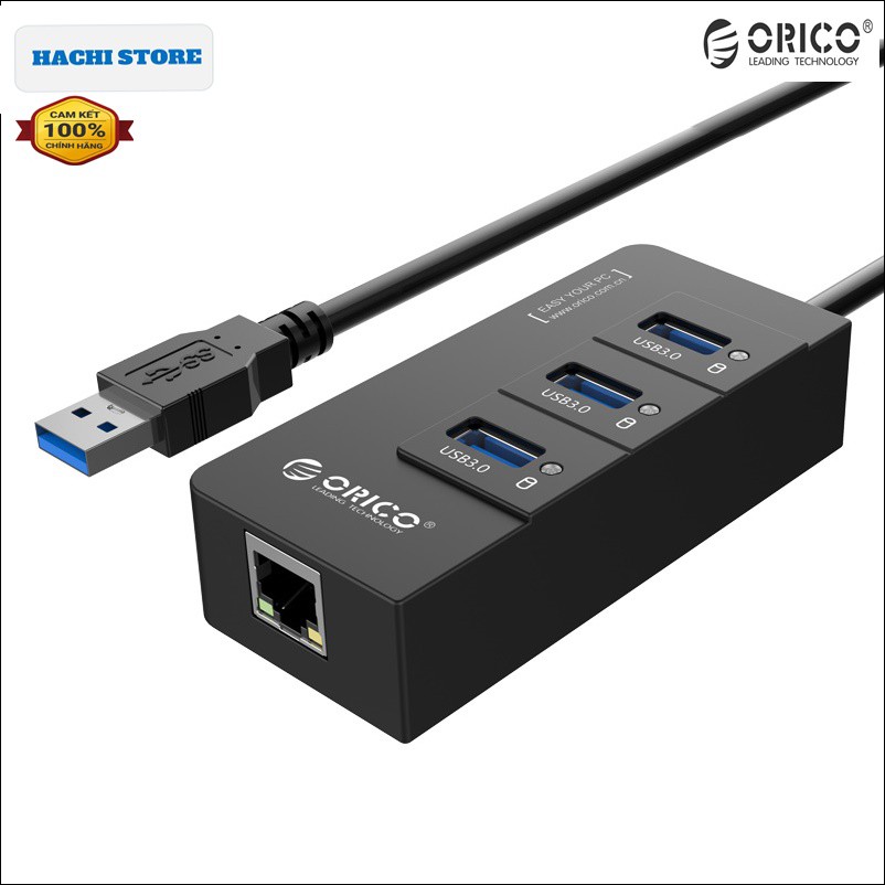 Bộ chia USB 3.0 3 Cổng tích hợp cổng LAN GIGA Orico HR01-U3 - Hàng Chính Hãng