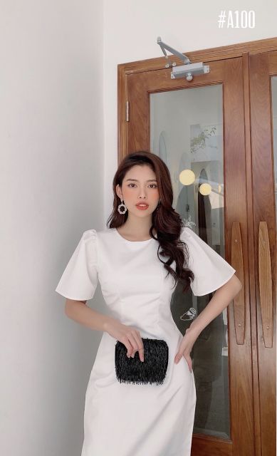 Đầm phi trắng tay loe dự tiệc thiết kế