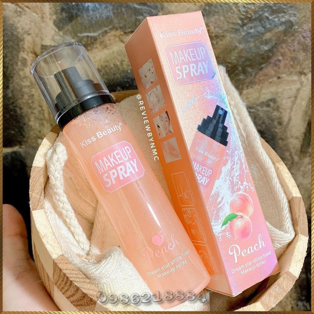 Xịt khóa nền Kiss Beauty hương Đào 110ml giữ lớp trang điểm cố định lâu trôi KBP1