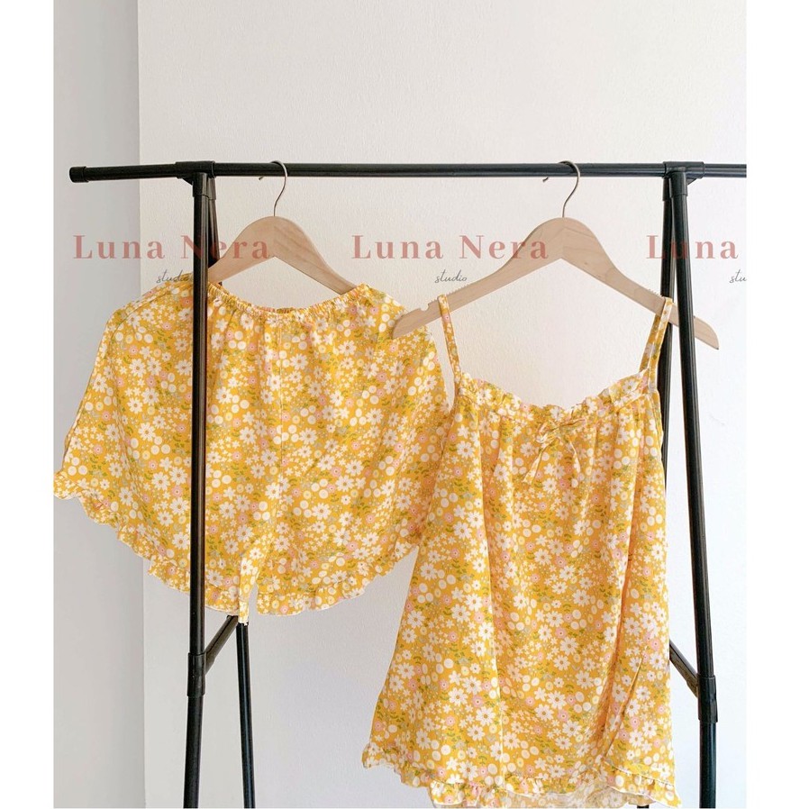 [TẶNG GƯƠNG CẦM TAY] Set đồ ngủ 2 dây hoa nhí viền bèo áo nhún ngực | Ảnh thật 100% ♡ | BigBuy360 - bigbuy360.vn