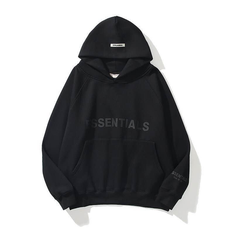 Hoodie zip nỉ bông, áo nỉ in chữ Essential- ảnh thật shop  chụp LOGO cao su
