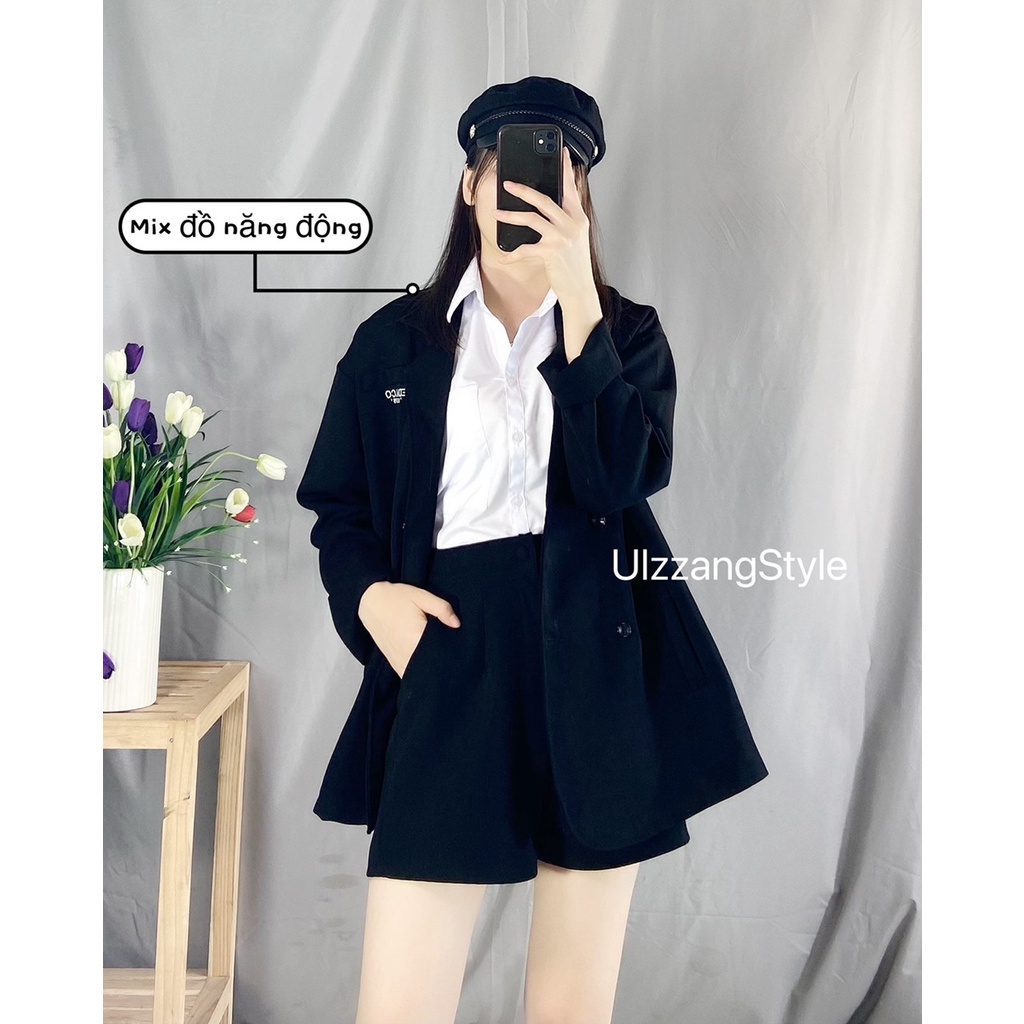 Áo Blazer Vest Nữ Khoác Ngoài Dài Tay Màu Đen,Túi Ngực Giả, Chữ Thêu EDM.CO 160819 Chất Dày Dặn Kiểu Dáng Trẻ Trung Blaz