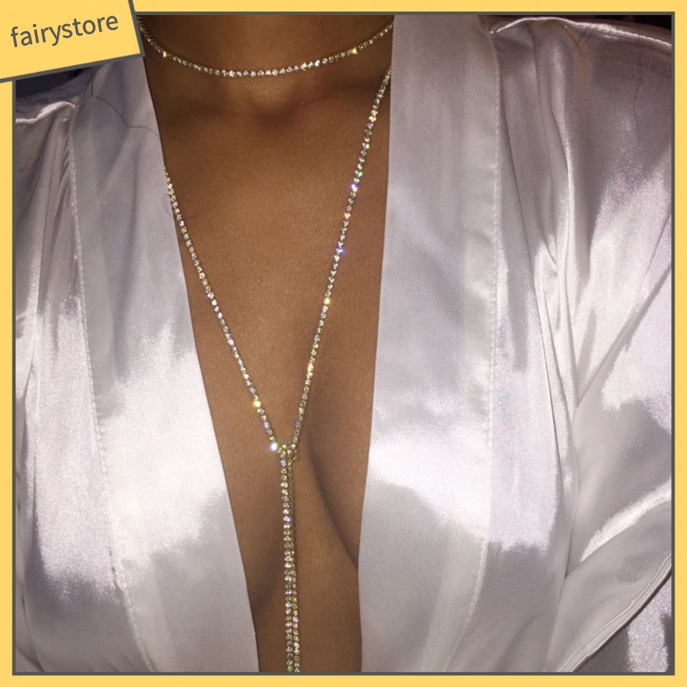 Vòng cổ choker dài cho nữ có đính đá lấp lánh thời trang