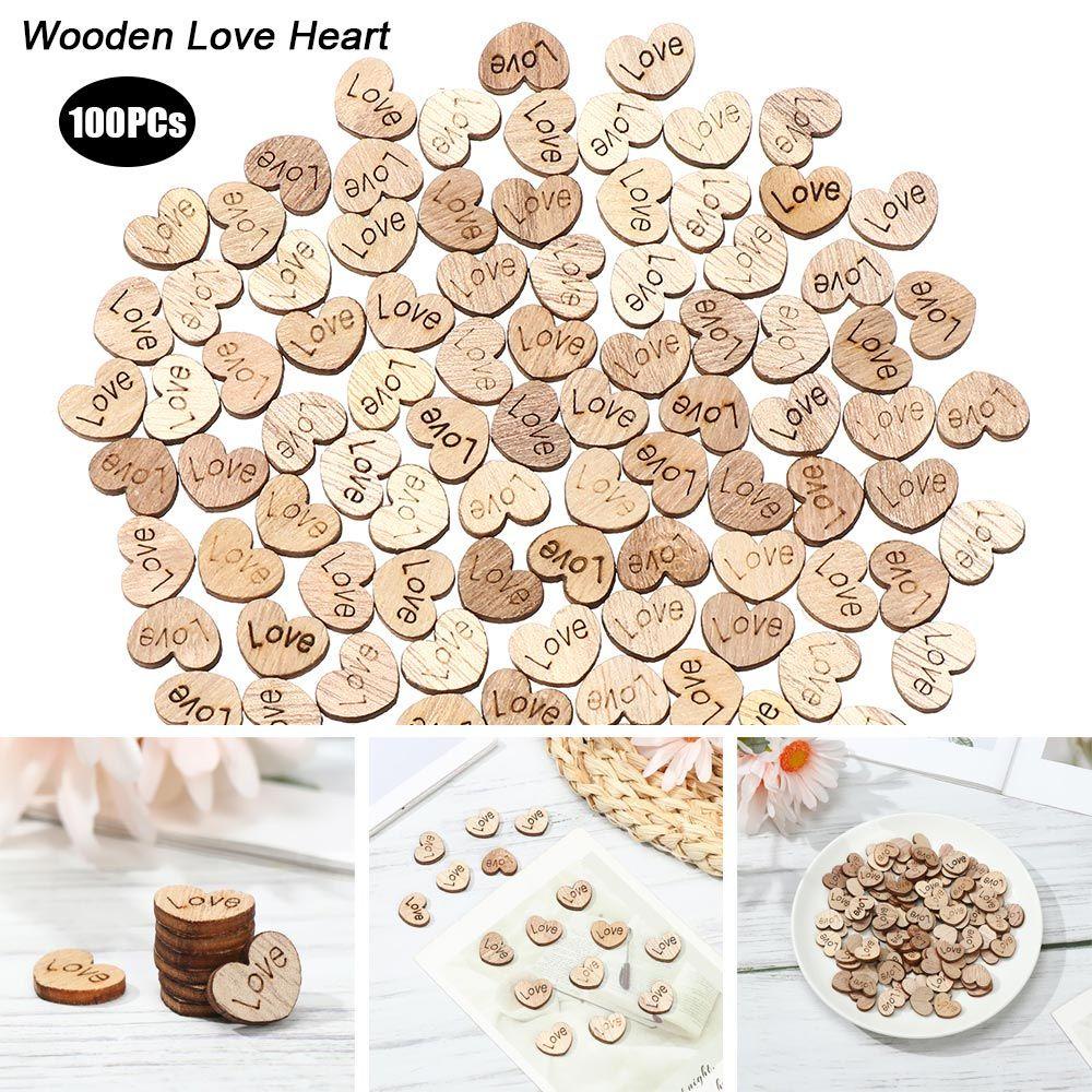 Set 100 Miếng Gỗ Hình Trái Tim Trang Trí Tiệc Cưới / Valentine
