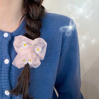 Cột tóc scrunchies hoa cúc thêu lưới