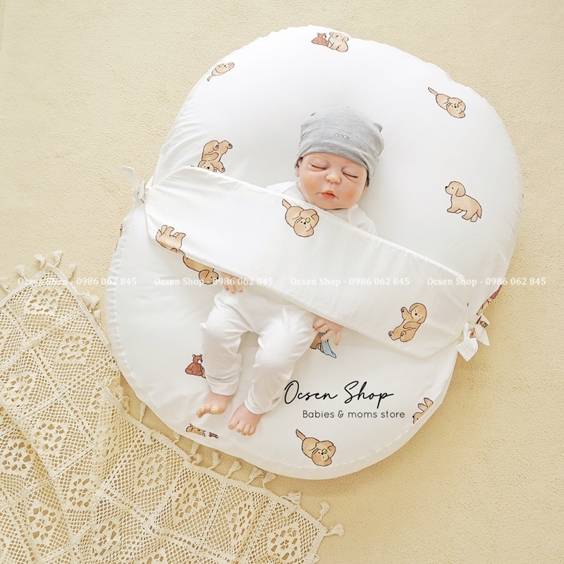 Gối đệm chống trào ngược Donodono Hàn Quốc Airmesh  cho bé vỏ mặt lưới, một mặt cotton sợi tre