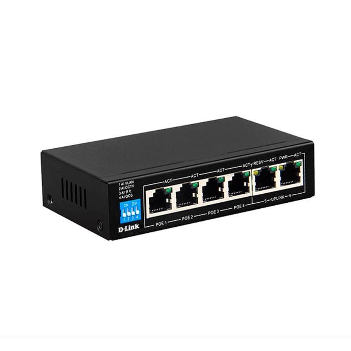 D-LINK DGS-F1006P-E - Bộ chia cổng mạng 250M 6 cổng 10/100/1000 (4 cổng PoE + 2 cổng uplink)